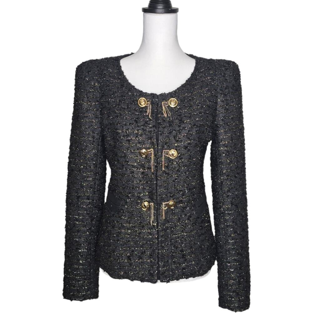 Ipekyol‎ Tweed Sparkle Wool Blend Jacket with Chain Details Black Size 6